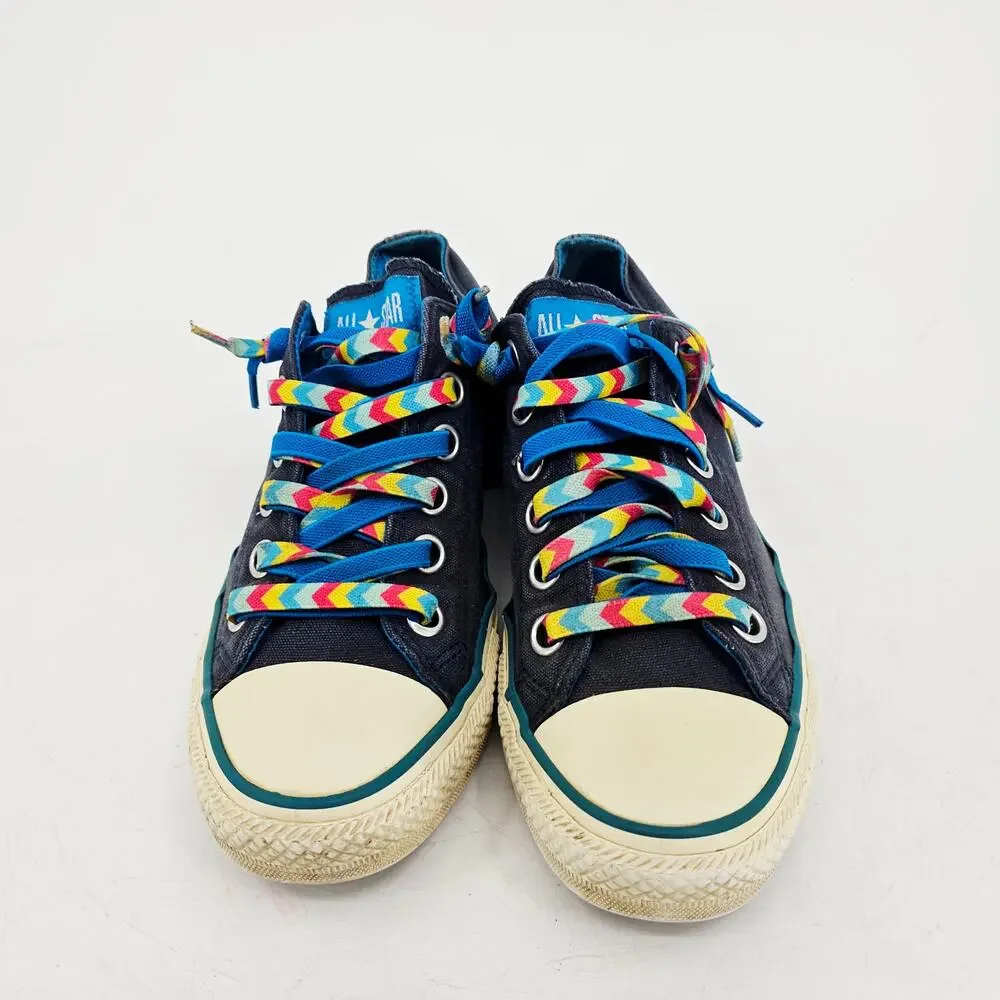 Converse Chuck Navy Blue Rainbow Chevron Laces Low Top Sneaker Shoe Womens 10 - Picture 2 of 9